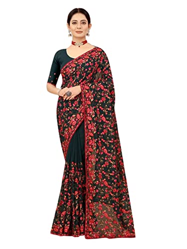Sari indien Georgette broderie Kashmiri noire artisanale d'exception pour fête