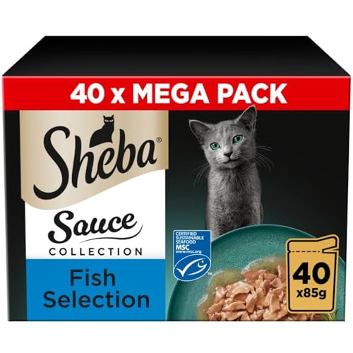 Sheba Sauce Collection Adult Wet Cat Food Pouches Mixed Fish in Gravy 120 x 85g