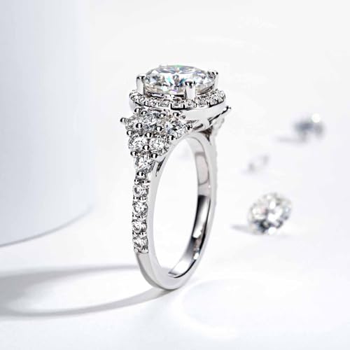 Moissanite Engagement Ring 4.3 CTTW D Color VVS1 Clarity 925 Sterling Silver Vintage Halo Anniversary Promise Wedding Rings for Women with Certificate3