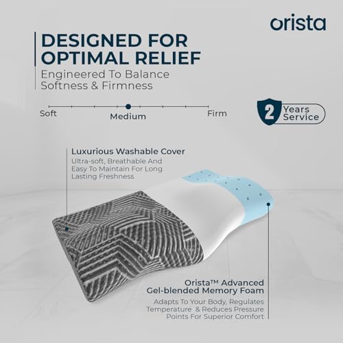 Image of Orista Advance Gel Blended Cervical Memory Foam Pillow | 2 Year Warranty |Orthopedic Neck & Shoulder Support Pillow for Sleeping | Improves Posture & Spinal Alignment | 19 x 12 x 4 Inch | Set of 1