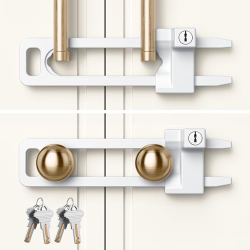 AST Keyed Cabinet Lock 2 Locks 4 Keys Keyed Alike Effective Childproof Cabinet Latch to Lockout Knobs and Handles For Kitchen drawer Storage Cupboard Closet Adjustable Made of Metal (Matte White)