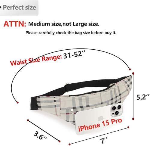 Image of Waist Bag for Man Woman - Anti Theft, Waterproof Zippers and Back Pocket - Large Travel Waist Pouch, Fanny Pack, Belt & Hip Bag for Men, Women for Hiking, Passport, Gym (Black) (Cream)