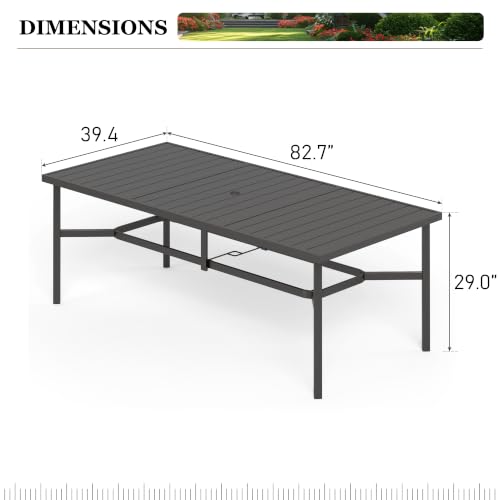 Image of HERA'S HOUSE Outdoor Dining Table for 8, Black Metal Table w /Umbrella Hole