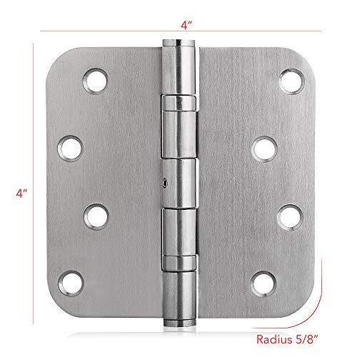 Ks Hardware Stainless Steel Ball Bearing Nrp Door Hinges, 4" X 4" With 5/8" X 5/8 Radius Corners | Heavy Duty Interior & Exterior Door Hardware For Left & Right Doors | Pack Of 3 #TOP2