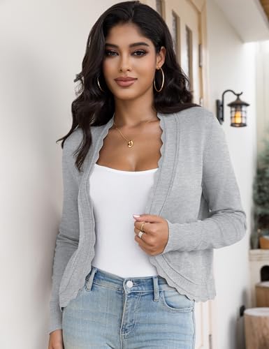Image of OmicGot Women's Long Sleeve Cardigan Sweaters Open Front Cropped Bolero Shrugs for Dresses S-XL
