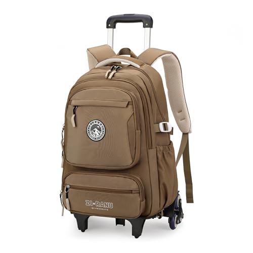 Image of Boys Rolling Backpack for School Kids, Boys Backpack with 6 Wheels, Carry-On Wheeled School Bags Bookbags, Khaki