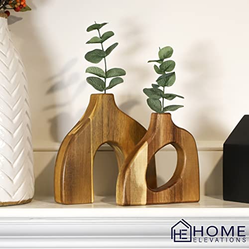 Decorative Vases Set - Pack of 2 Wood Vase for Tables, Shelves, or Mantles - Boho Vase Display for Faux Flowers & Plants - Short Cute Wooden Vases -Home Decor Gift Idea for Christmas & Holidays - Image 3