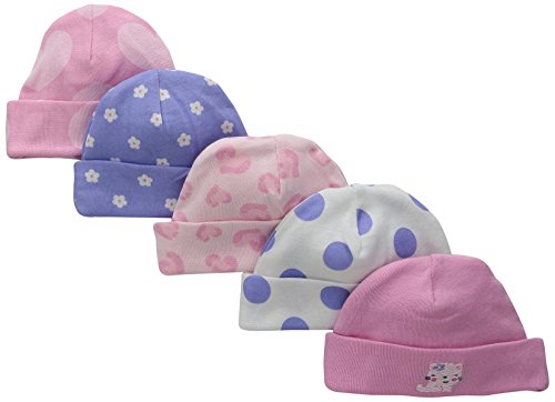 Gerber Baby-Girls Cap, Leopard, 0-6 Months (Pack of 5)