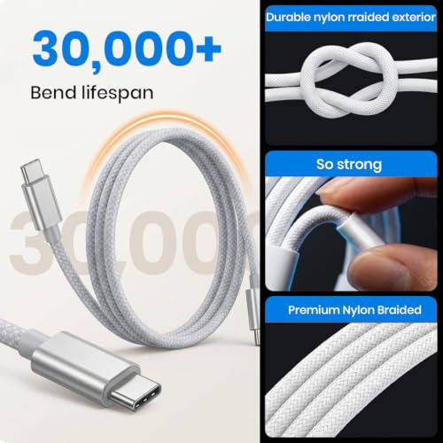 Image of Verilux 2Pcs PD 240W Type C Cable Fast Charging 6.6FT /2M, Nylon Braided C Type Charger Cable with 480Mbps Data Synch Support E Marker Chip for iPhone 17 /16 /15, Galaxy S26 /S25 /S24, Macbook, iPad