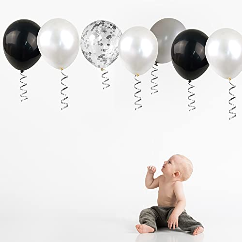 100Pcs Chrome Metallic Balloons And Confetti Balloons 12 Inch Latex Party Balloons Silver Black White Balloon For Wedding Engagement Birthday Decorations  #TOP3