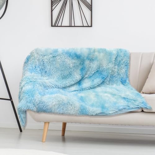 XRPRPX Manta para Sofá de 130 x 160 cm, Manta de Peluche para Sofá Suave y Calentita Manta de Invierno para Salón de Doble Cara Manta de Sofá con Pelo Largo para Casa Oficina, Azul