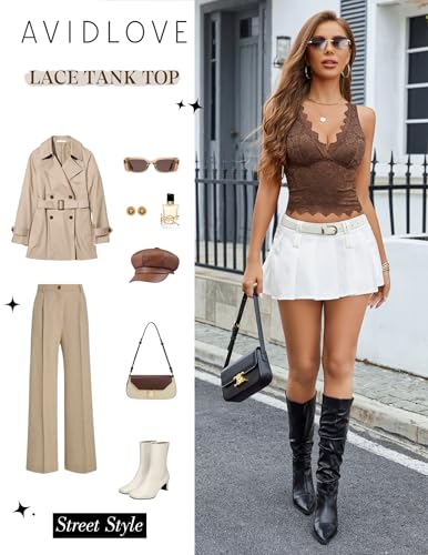 Image of Avidlove Lace Tank Tops for Women Summer Going Out Tops Y2k Sexy Lace Top