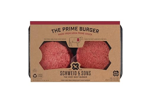 Schweid and Sons, The Prime Burger, Beef Chuck Burgers, 75% Lean/25% Fat, USDA Prime, 1.325 lb, Pack of 4