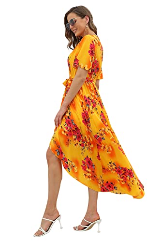 Image of VintageClothing Women's Wrap V Neck Floral Summer Dresses High Low Maxi Casual