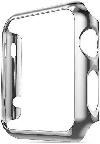 HONEST KIN Bumper Cover Case for Apple Watch 38mm,2015 Version with Built-in Screen Protector Snap-On Case Hard Cover Plated Protective Case for Apple Watch Series 1 38mm - Silver