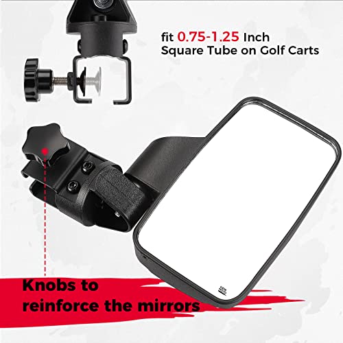 Kemimoto No-Drilling Required Golf Cart Side Mirrors Folding Mirrors Side View Universal For 0.75"-1.25" Square Rail, Large Golf Cart Mirrors Compatible With Ezgo, Club Car, Drive2, Icon, Black #TOP3