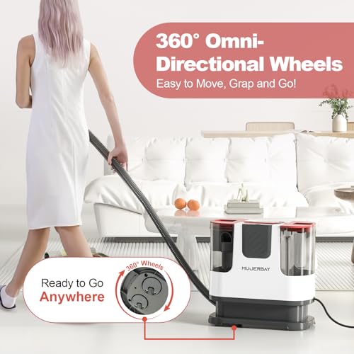 Image of Upholstery Carpet Cleaner, MUJERBAY 15Kpa Portable Spot and Stain Cleaner Shampooer, Easy Move with Handle, 1.5-inch Deep Cleaning Machine for Couch, Stairs, Car and Pet Messes.