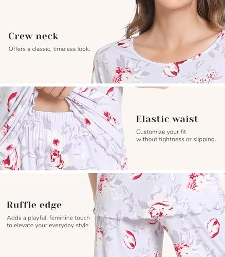 Image of NACHILA Women's Bamboo Viscose Pajama Sets Summer Cooling Short Sleeve Capri Soft Pjs Night Sweats Moisture Wicking Sleepwear