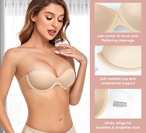 Hansca Backless Strapless Sticky Bras For Women Plus Size Underwired Support Seamless Adhesive Push Up Stick On Bra (40Nude, Cup A) #TOP3