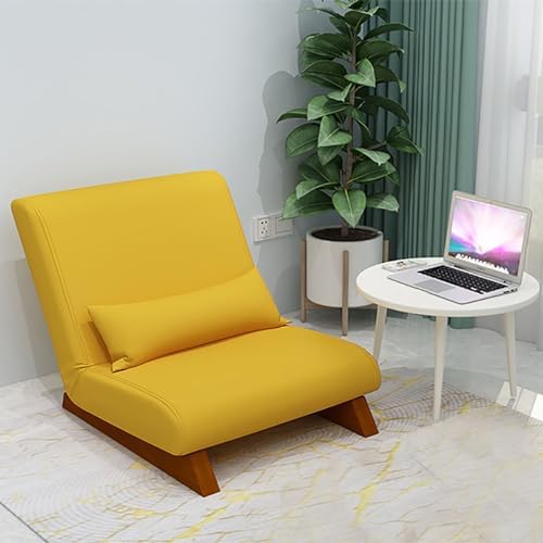 Folding Floor Gaming Chair, 5-Position Adjustable Lazy Padded Sleeper, Sofa Bed with Back Support, Couch Recliner Floor Chair for Meditation, Reading in Bedroom, Liv Yellow-1