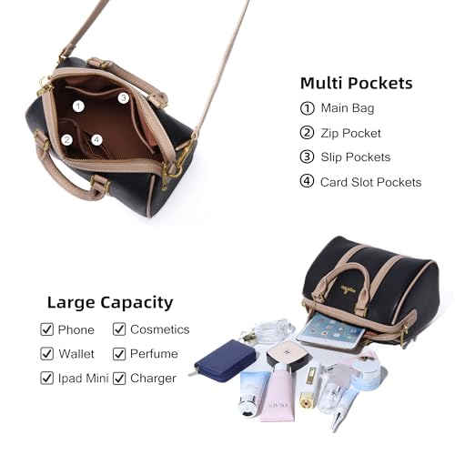 Image of Angel Kiss Women Satchel Purses and Handbags Vegan Leather Boston Barrel Bag Top Handle Shoulder Purse with Crossbody Strap | Vegan Leather