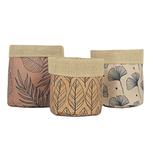 Cache-Pot Plante Panier Rangement D.18/20/22cm - Ligne Déco - Cache Pot Jute Tissu - Lot de 3 - Décoration Intérieur Maison Bureau Jungle Chic - AENA Cover