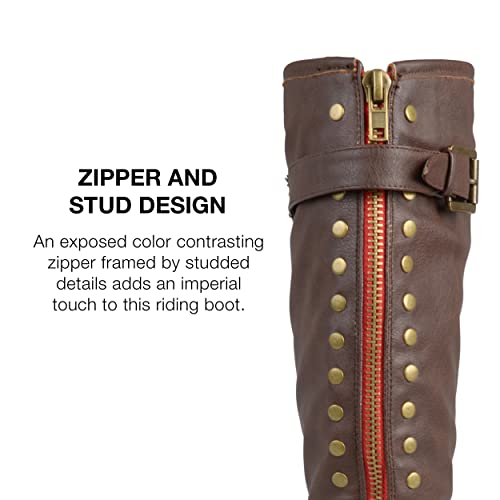 Journee Collection Womens Spokane Stacked Heel, Riding Boots, Brown3