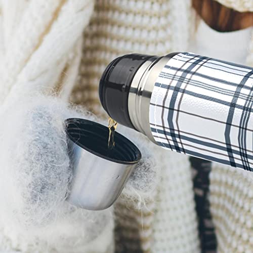 Insulated Water Bottle Stainless Steel Water Bottles Metal Water Bottle, Plaid Black White #TOP5