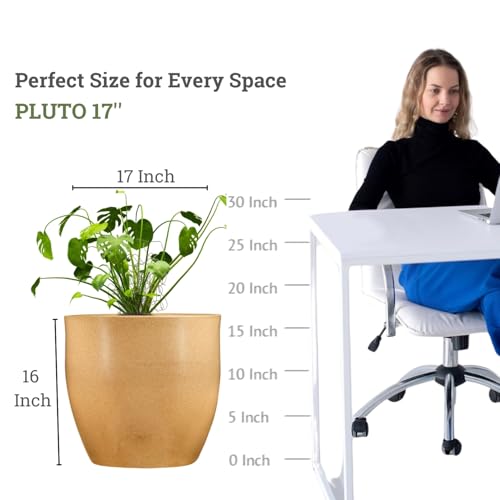 Image of Go Hooked Pluto Brown Indoor Planter Pot 17 Inch | Lightweight Modern Round Plant Pot for Living Room, Balcony & Office | Decorative Polymer Pot for Live & Artificial Plants