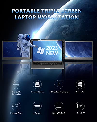 Alecewey 2023 Triple Portable Monitor For Laptop Screen Extender Dual Monitor Extender 12 Inch Fhd 1080P Ips Display Extender 2 Type-C P2S For 13-16.5 Inch Computer【Only Windows】 #TOP1
