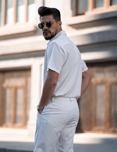 COOFANDY Men's Cuban Guayabera Shirts Casual Short Sleeve Button Down Shirt Summer Beach Vacation Shirt3