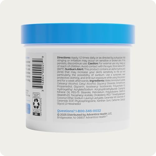 AmLactin Intensive Healing - Therapeutic Body Cream for Extremely Dry Skin - No-Scrub Exfoliator and Body Moisturizer Cream with 15% Lactic Acid AHA and Ceramides, 12 oz (Packaging May Vary)