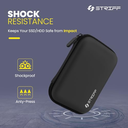Image of STRIFF DriveGuard - Premium Shock-Resistant 2.5″ External Hard Drive Protection Pouch | Shockproof, Water-Resistant PU Travel Pouch for HDD, SSD, Hard Disk, USB Drive & Accessories | Travel Friendly