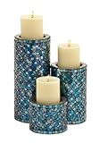Deco 79 Metal Mosaic Candle Holder, 10 by 7 by 4-Inch, Set of 3