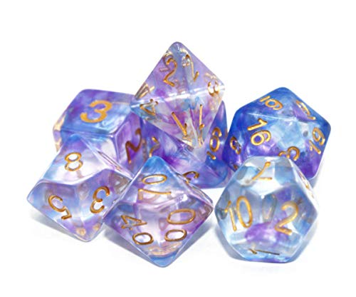 HD Dice Set DND Polyhedral Dice for Dungeons and Dragons D&D RPG MTG Pathfinder Role Playing Game Table Games Dice Double Color Transparent Swirl Dice (Purple Blue) - Thumbnail 5