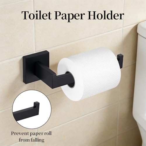 5-Piece Black Bathroom Hardware Accessories Set - 60cm/24inch Towel Bar, Toilet Paper Holder, 27cm Hand Towel Holder, 2 Wall Hooks, SUS304 Stainless Steel Bath Towel Bars Set, Screw-in Towel Racks Set by Menbyci - Image 5