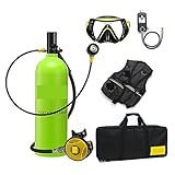 Micron double filtre à gaz Mini bouteille de plongée sous-marine portable, 2L Plongée Snorkeling Équipement Plongée Réservoir D\'oxygène Plongée Manomètre Résiduel pour l\'exploration sous-marine et le sauvetage(Blackhead in gree