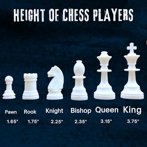 Image of Vinson 17x17 Fide Tournament Chess Set with Vinyl Foldable Roll-up Matt, 32 Big Solid Plastic Heavy Weight Pieces & 2 Extra Queens with Storage Bag.