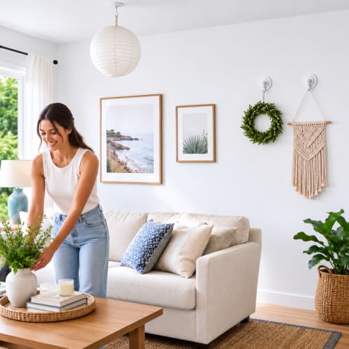 Image of Self Adhesive Wall and Ceiling Decor Hooks:4 Pack 3lb Heavy Duty No Drilling 360 Rotatable Adjustable Hanging Home Accent Lights Plants Wind Chimes Compatible with 3M Command