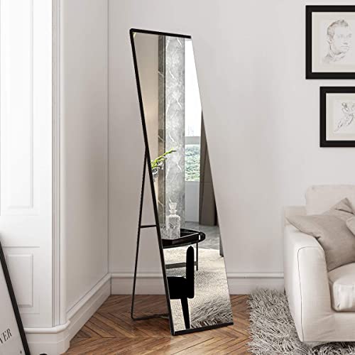 OGCAU Full Length Mirror Standing Wall Mounted Mirror, Iron Standing Mirror, Large Mirror, Full Body Mirror, Hanging or Leaning Against Wall, Floor Mirror for Bedroom, Dressing Room -Black 63"x16"