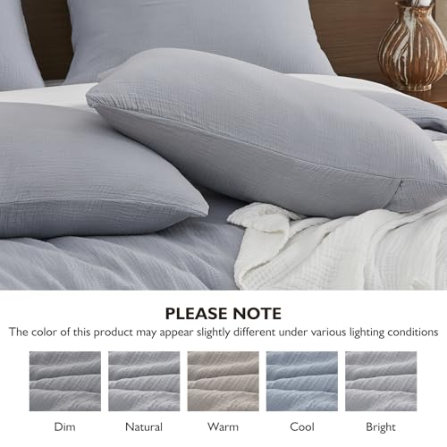 Image of EMME Muslin Cotton Duvet Cover Set Light Grey Twin Size Linen Like Soft Breathable Lightweight Summer Comforter Cover Set with Zipper Closure (Light Grey, Twin, 68 inchx90 inch)