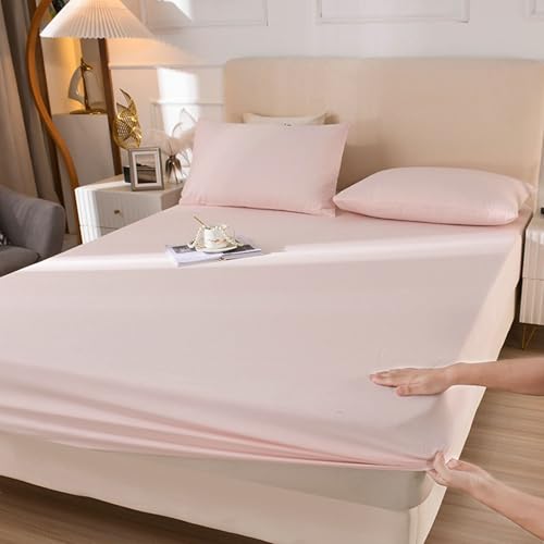 Homxi Spannbetttuch Boxspringbett und 1 Kissenbezug,(120 x 200 cm),Spannbettlaken Elastisch Einfarbig Bettbezug Hellrosa