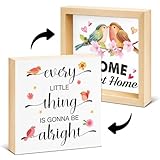 Hello Spring Decor Sign - Farmhouse Spring Decorations - Double-Sided Sweet Home Decoration for Desk Table Tiered Trays Mantel