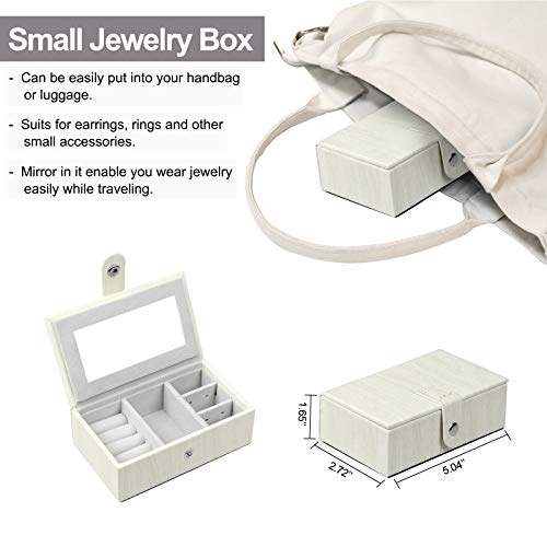 Homde Jewelry Box For Women Girls With Small Travel Case Mirror Necklace Ring Earrings Organizer White Wood Grain #TOP3