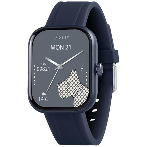 RADLEY Series 55 Smart Watch for Women with Hands-Free Calling 1.75 Touch Screen Step Count SOS Feature Health Fitness Tracker Heart Rate Monitor Music Control Navy Silicone Strap