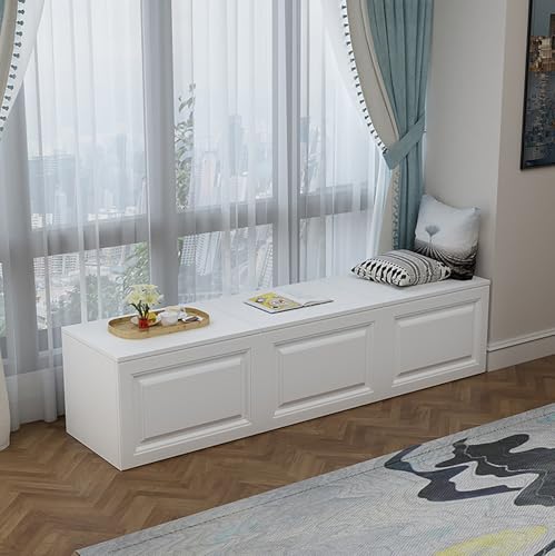 NOBBAT 玄関ベンチ 収納ベンチ 収納ボックス バルコニーキャビネット 130/140/150/160x40x40cm 大容量 多機能 フリップ出窓キャビネット 簡単組立 省スペース(ウォームホワイト,130x60cm)