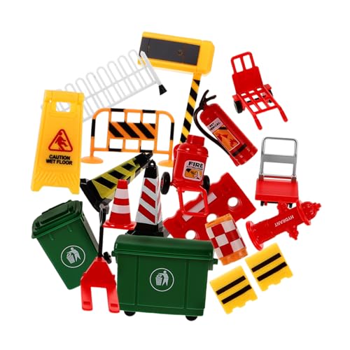 HOMOCONO 19pcs Mini Traffic Road Signs Toy for Boys and Girls Early Education Miniature Traffic Cones and Road Fences