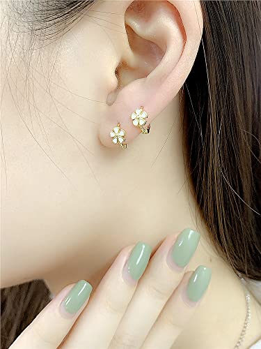 6mm Tiny Cute Flower Hoop Sterling Silver Mini Small Cartilage Hoop Earrings for Women Girls Teens Hypoallergenic Dainty White Enameled Daisy Flowers 18g Piercing Huggie Hoops3