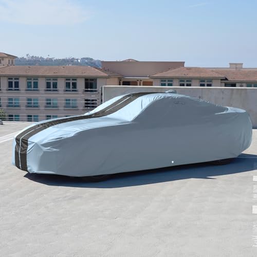 Image of iCarCover Custom Car Cover for Triumph TR6, TR7 (1968-1981) Waterproof All Weather Rain Snow UV Sun Protector Full Exterior Indoor Outdoor Car Cover (Stripe - Gray /Black)