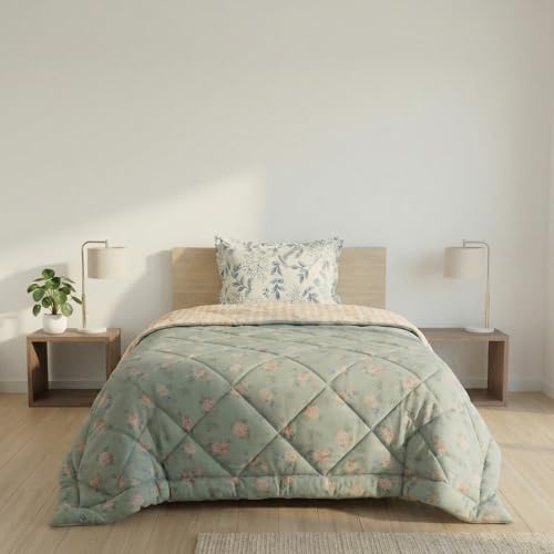 Image of Mafatlal Tulip Premium 120 GSM Quilted Comforter for Single Bed | Reversible, AC Blanket & Skin Friendly | 60 x 90 Inch | Pistachio Green
